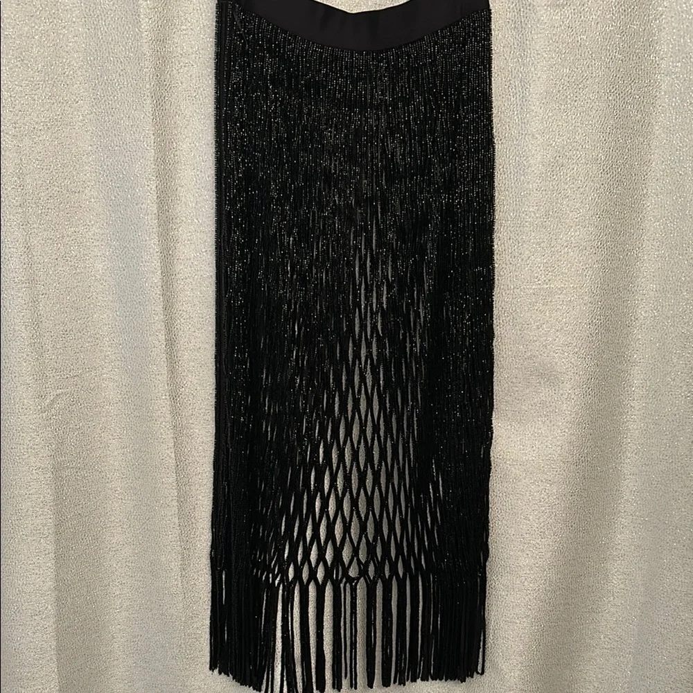 Elegant Black Fringe Skirt - Picture 1 of 12